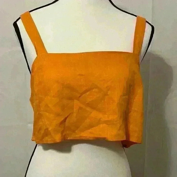 Showpo Zanrie Orange Linen Look Square Neck Crop Top - Women's Size 2 - Picture 2 of 5
